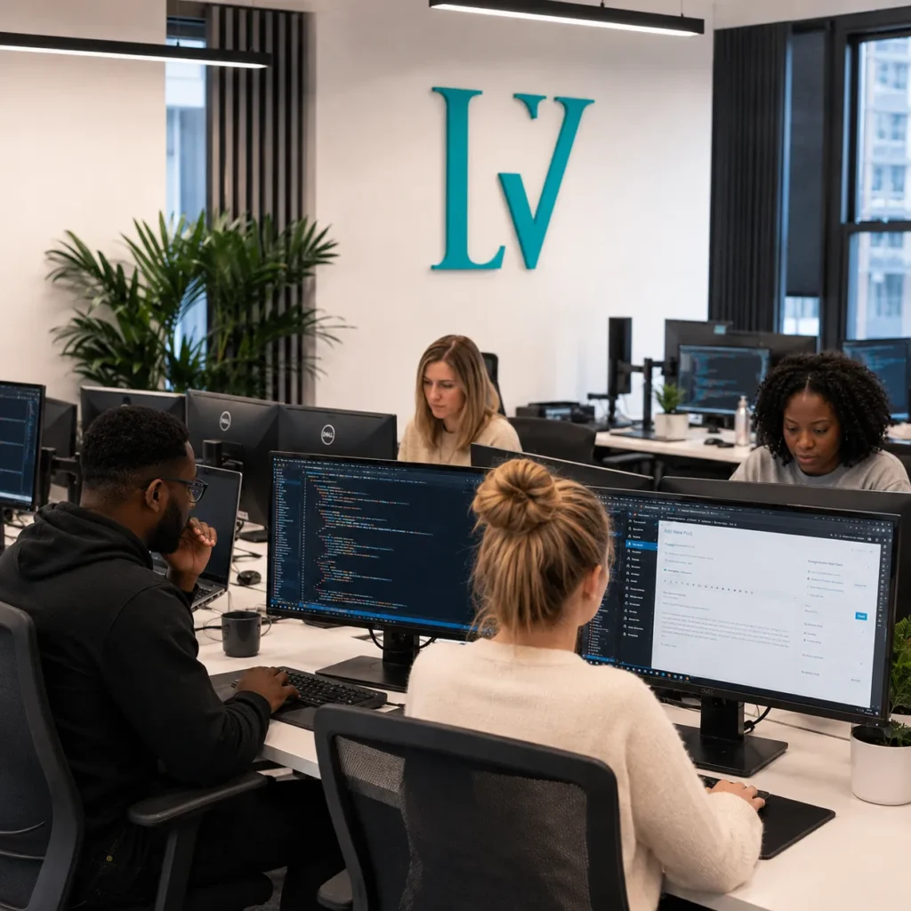 The Livan Digital Solutions team building WordPress sites in an open-plan studio
